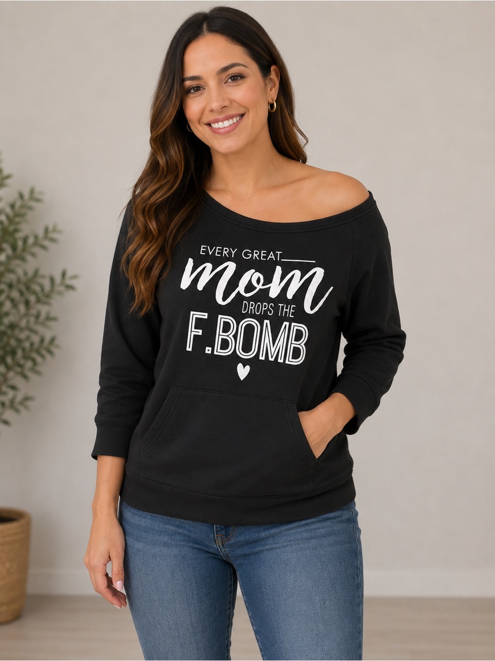 Daisy Mae “Every Great Mom Drops the F. Bomb” Off-the-Shoulder Sweatshirt Small